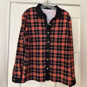 J. McLaughlin Women’s Button Blouse Black Red Plaid Size XL